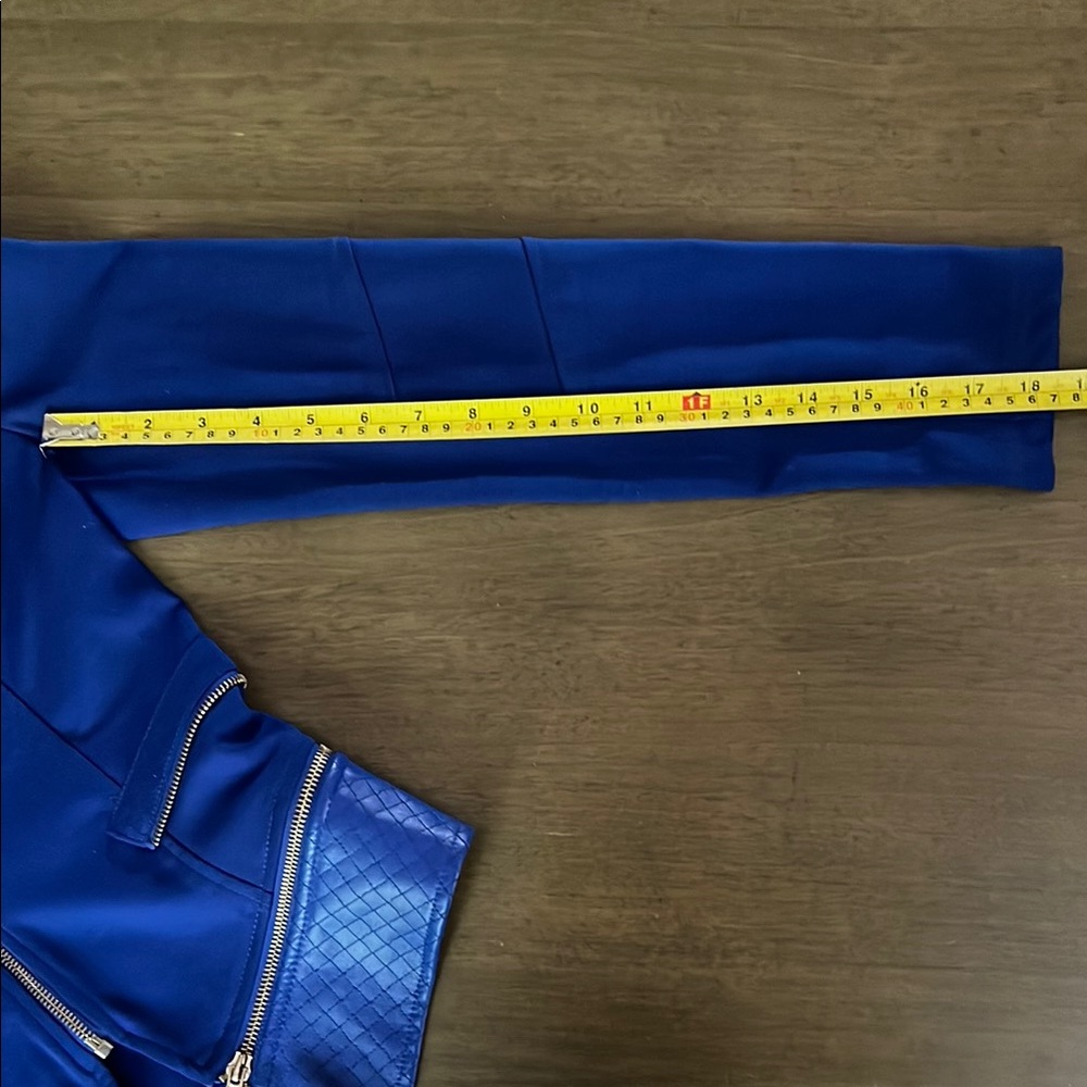 Cute Vintage Biker Retro Bold Blue Blazer with High Collar Slim Fit Faux Leather - Picture 13 of 16